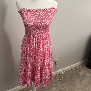 Chic Pink Patterned Off-Shoulder Midi Dress
